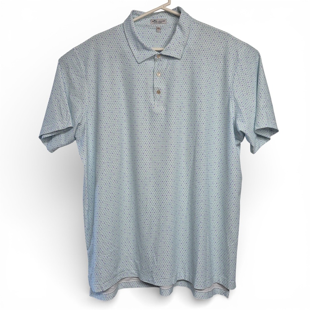 Peter Millar Summer‎ Comfort Mens XXL Light Blue Geometric Print SS Polo Shirt